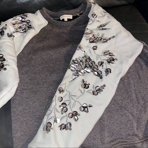REBECCA TAYLOR Embellished Floral Sequin Sweater